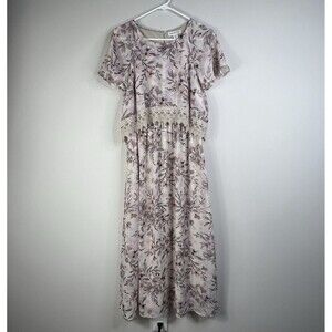 Coldwater Creek Maxi Long Dress 10P Pink Floral Embroidered Lace Cottage Modest